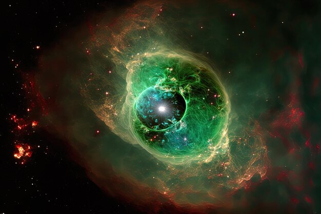 NASA provided the lovely green space nebula components for this picture