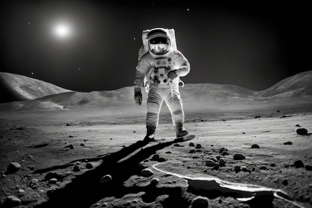 NASA provided portions of this image of an astronaut on the moon