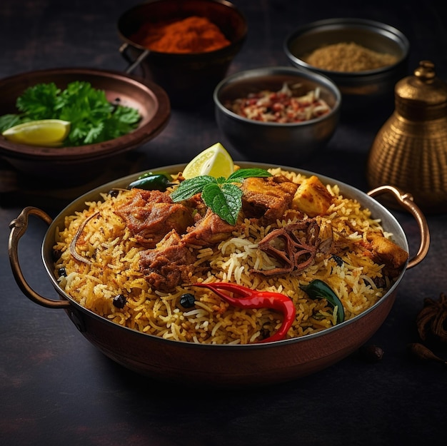 Photo nasi biryani a south asian indian dish of spiced rice and meat