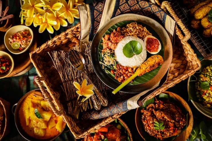 Photo ナシ・カンプール・バリ (nasi campur bali) はバリの料理で米といくつかの副料理で作られています