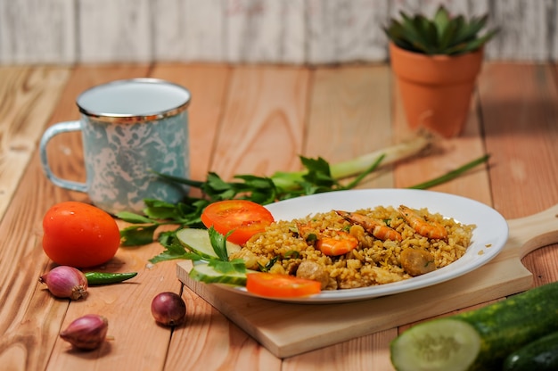 Nasi Goreng is made from rice shrimp meatballs  with spicy spices processed by frying