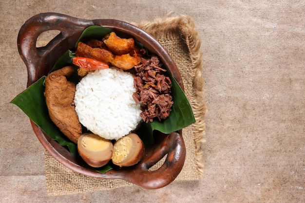 Nasi Gudeg. A Signature and Legendary Dish from Yogyakarta Indonesia. Jack Fruit Stew.