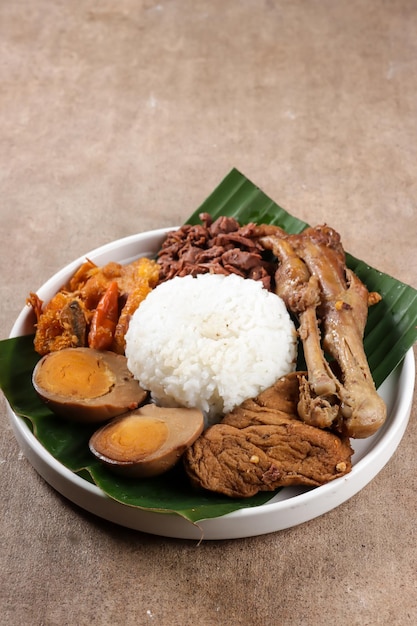 Nasi Gudeg. A Signature and Legendary Dish from Yogyakarta Indonesia. Jack Fruit Stew.