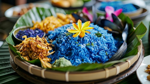 Nasi kerabu of nasi ulam populair Maleisisch rijstgerecht Traditionele Maleisische keuken generatieve ai