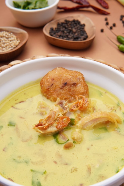 Nasi Soto Ayam of Soto Medan is traditionele kippensoep met rijst uit Medan Noord-Sumatra