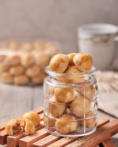 Nastar cookies in a glass jar