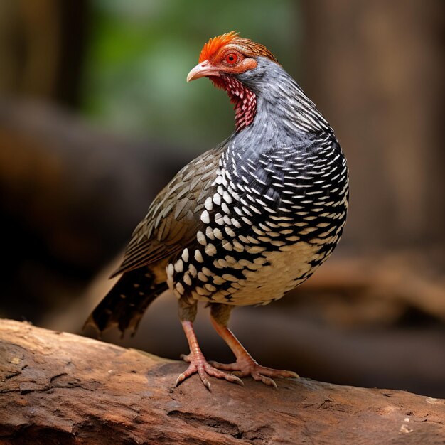 Foto natal spurfowl op boomstam