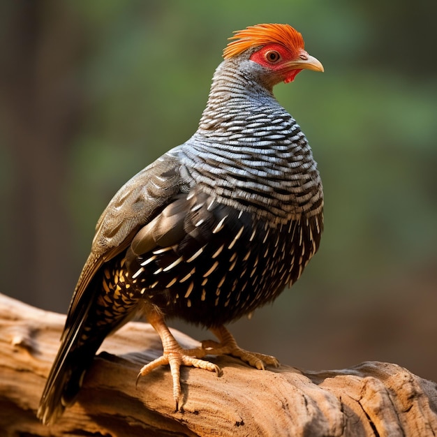 Photo natal spurfowl on tree log