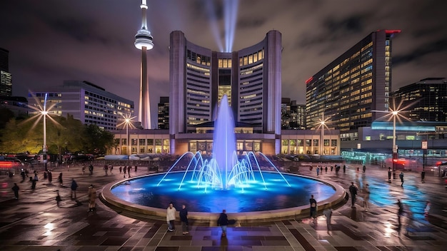 Nathan phillips square in toronto at night