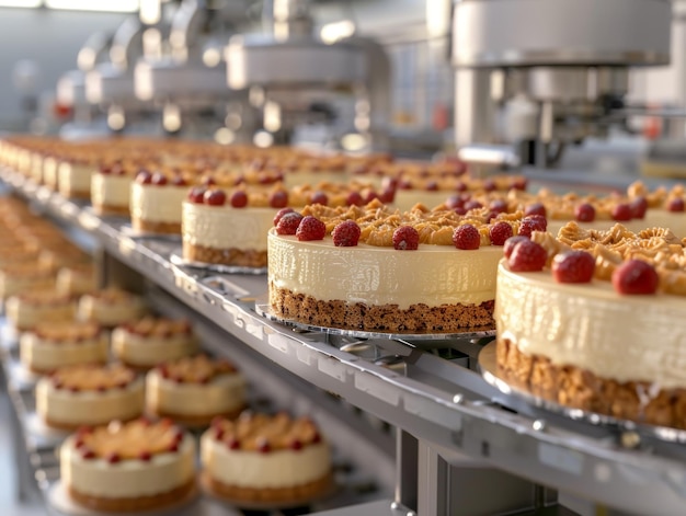 Foto giorno nazionale della torta di formaggio sistemi di cottura automatizzati closeup di sistemi automatizzati utilizzati nelle panetterie per produrre in modo efficiente torte di formaggio per la giornata nazionale della torta di formaggio