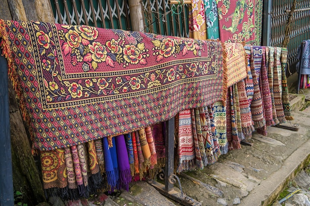 The national clothes embroidery patterns on clothes tribes of black Hmongs In the city of Sapa Beautiful scenery of Cat Cat villagea highland cultural village in Sapa
