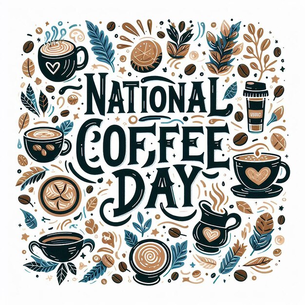 Photo national coffee day lettering in white background