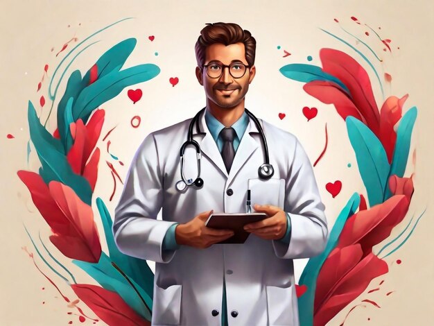 Национальный день врачей Фонный дизайн с иллюстрацией мужского врача