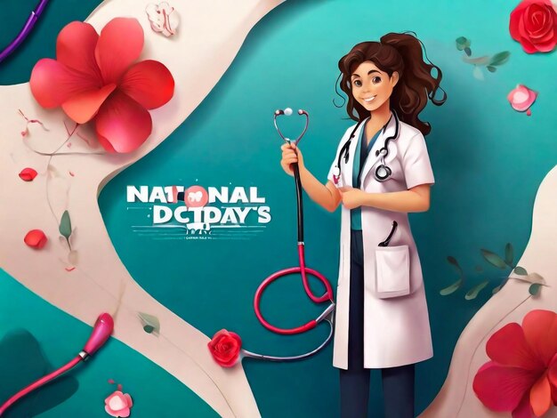 Фото Национальный день врачей фонный дизайн с иллюстрацией мужского врача