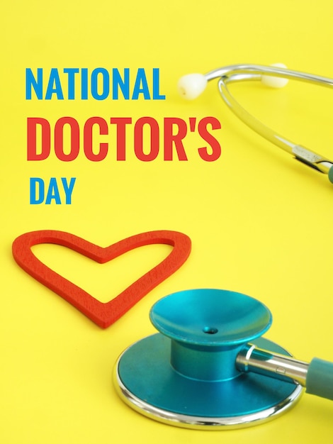 National Doctors Day colorful poster with text stethoscope and red heart