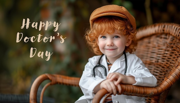 National Doctors day Ginger Child Doctor in a white coat