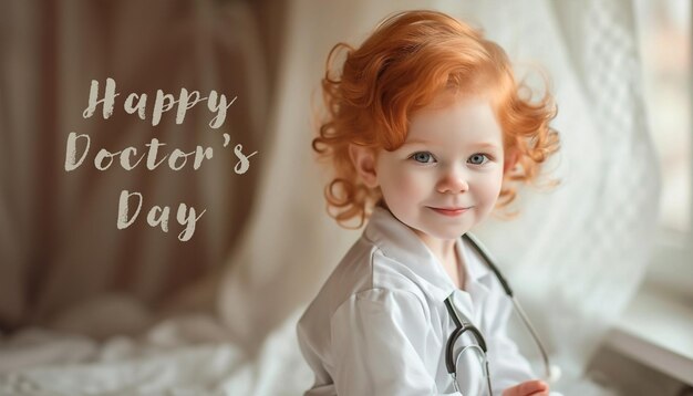 National Doctors day Ginger Child Doctor in a white coat