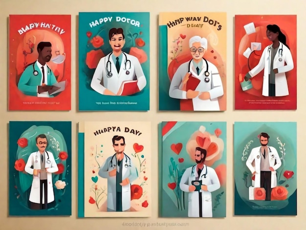 Национальная иллюстрация Дня врачей Плоская Международная коллекция постов в Instagram Дня медсестер Плоская коллекция открыток Национального дня врачей