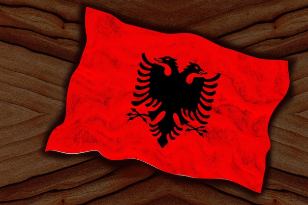アルバニアの国旗と背景にアルバニアの国旗
