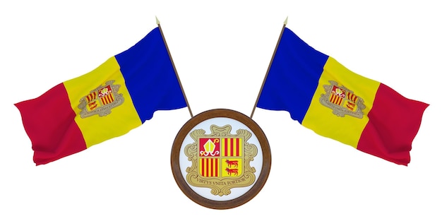 Фото Национальный флаг и герб андорры фон для редакторов и дизайнеров национальный праздник 3d иллюстрация