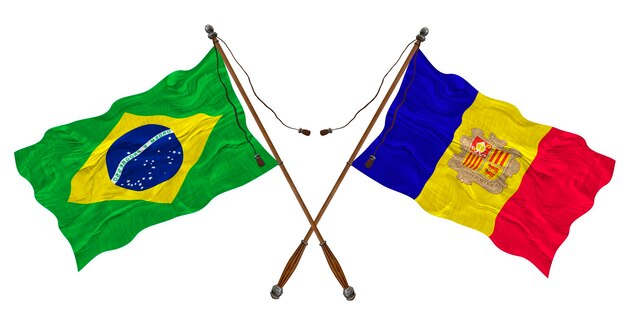 National flag of Andorra and Brazil Background for designers