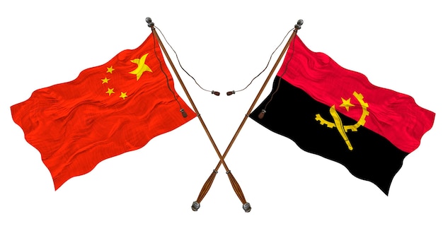 National flag of Angola and China Background for designers