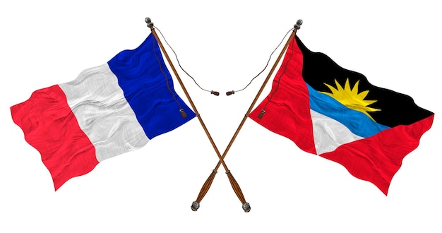 National flag of Antigua and Barbuda and France Background for designers