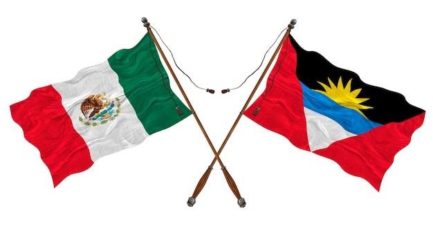 National flag of Antigua and Barbuda and Mexico Background for designers