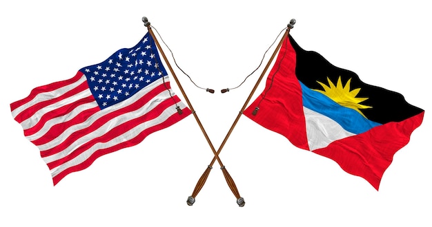 National flag of Antigua and Barbuda and United States of America Background for designers