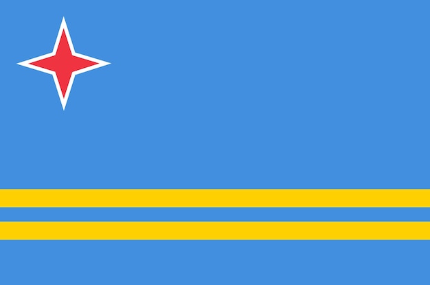 아루바의 국기와 함께 아루바 배경의 국기