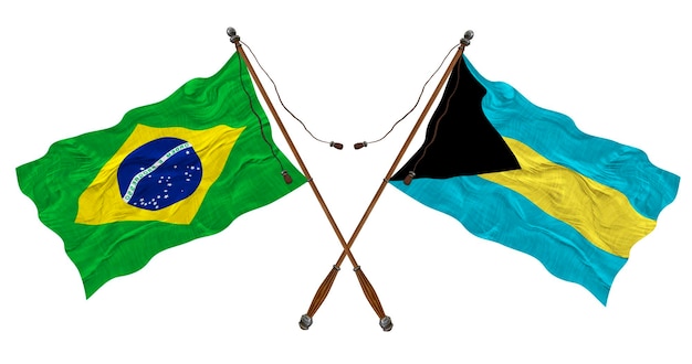 National flag of Bahamas and Brazil Background for designers