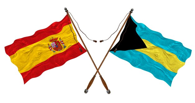 デザイナーのためのバハマとスペインの背景の国旗