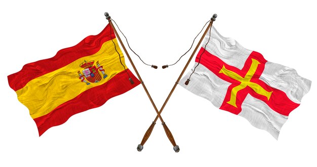 Photo national flag of bailiwick of guernsey and spain background for designers