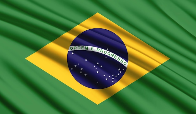 National flag of Brazil Realistic silk country national colours with emblem