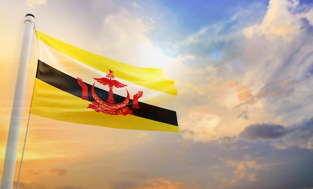 ブルネイの国旗、孤立した3D手を振る旗、