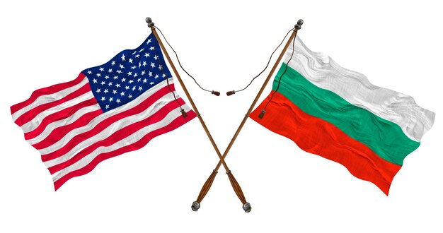 National flag of Bulgaria and United States of America Background for designers
