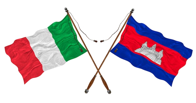 National flag of Cambodia and Italy Background for designers