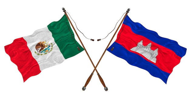 National flag of Cambodia and Mexico Background for designers