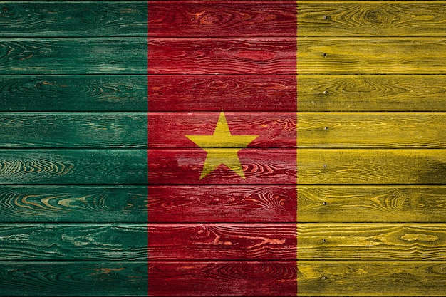 The national flag of Cameroon is painted on a camp of even boards nailed with a nail The symbol of the country