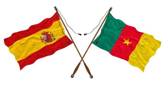 デザイナーのためのカメルーンとスペインの背景の国旗
