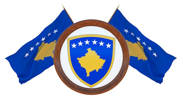 National flag and the coat of arms 3D illustration of Barbados Background with flag of Kosovo