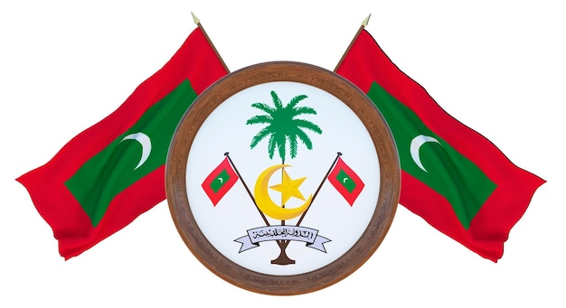 National flag and the coat of arms 3D illustration of Barbados Background with flag of Maldives