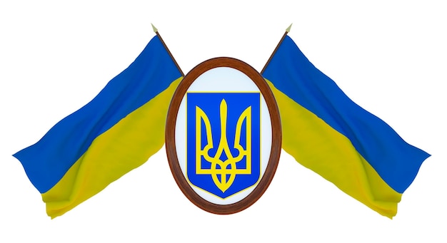 Photo national flag and the coat of arms 3d illustration of barbados background with flag of ukraine