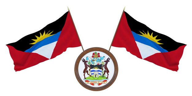 National flag and the coat of arms 3D illustration of Barbuda Background with flag of Antigua and Barbuda