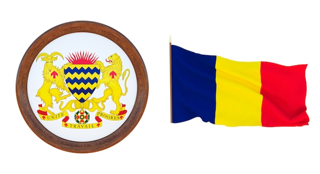 National flag and the coat of arms 3D illustration of Chad