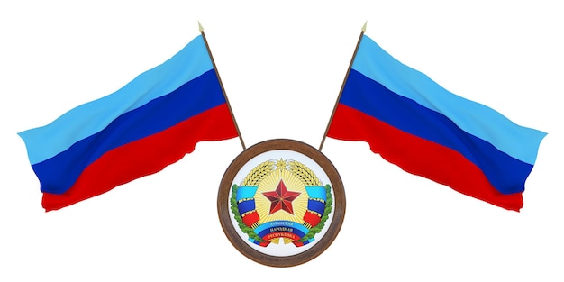 Государственный флаг и герб 3D иллюстрации Луганской Народной Республики Фон для редакторов и дизайнеров Национальный праздник
