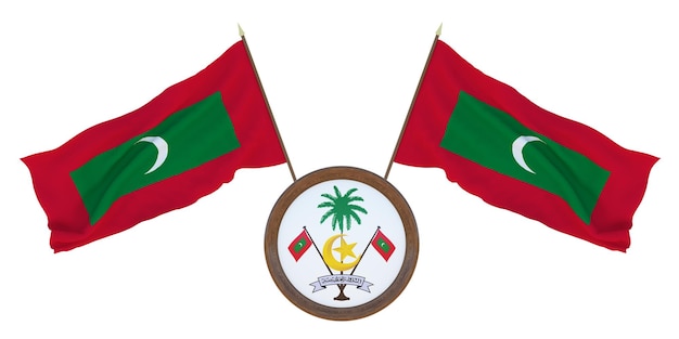 National flag and the coat of arms 3D illustration of Maldives Background for editors and designers National holiday