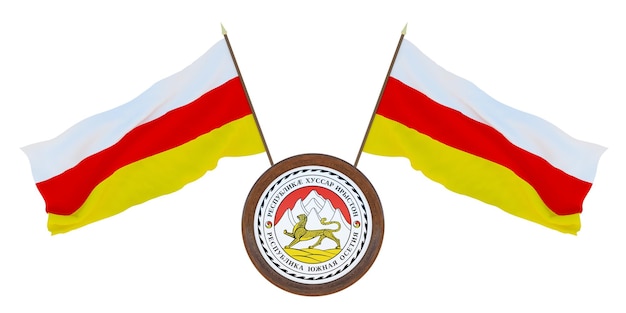 National flag and the coat of arms 3D illustration of South Ossetia Background for editors and designers National holiday