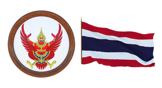 Photo national flag and the coat of arms 3d illustration of thailand