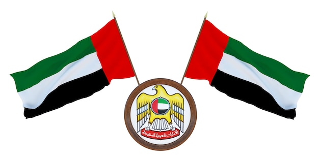 National flag and the coat of arms 3D illustrationof United Arab Emirates Background for editors and designers National holiday